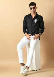 Alien Printed Black  ClubWear Shirt By Offmint