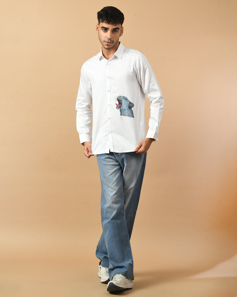 Tiger Face Printed White Shirt By Offmint