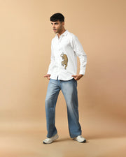 Leopard Printed White ClubWear Shirt By Offmint