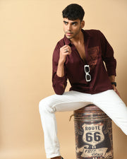 Mosaic Face Printed Maroon ClubWear Shirt By Offmint