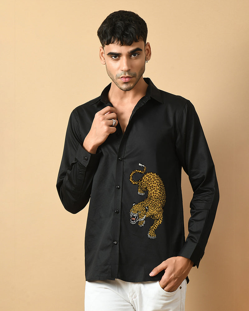 Leopard Printed Black ClubWear Shirt By Offmint