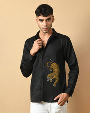 Leopard Printed Black ClubWear Shirt By Offmint