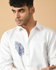 Feather Printed White ClubWear Shirt By Offmint