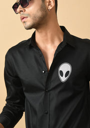 Alien Printed Black  ClubWear Shirt By Offmint