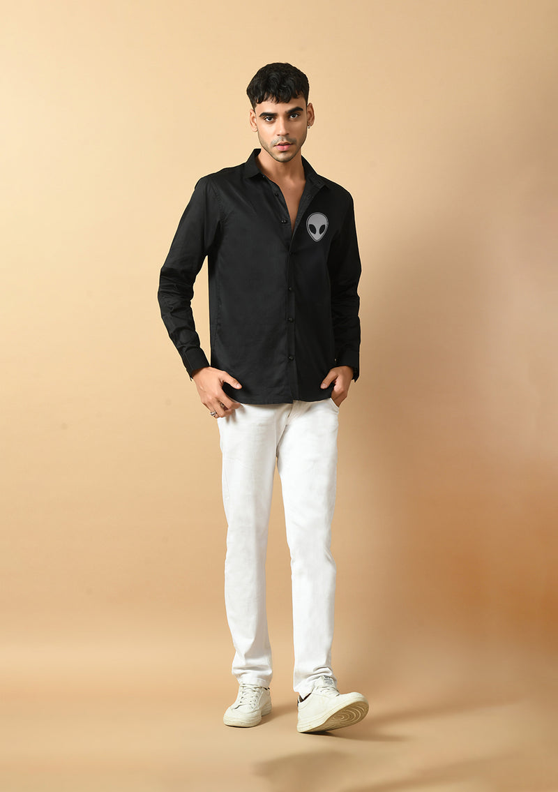 Alien Printed Black  ClubWear Shirt By Offmint