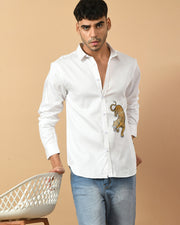Leopard Printed White ClubWear Shirt By Offmint