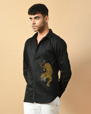 Leopard Printed Black ClubWear Shirt By Offmint