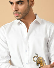 Leopard Printed White ClubWear Shirt By Offmint