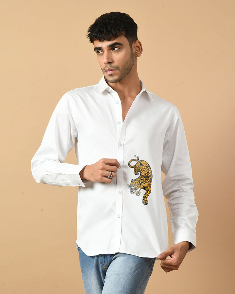 Leopard Printed White ClubWear Shirt By Offmint