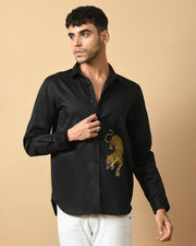 Leopard Printed Black ClubWear Shirt By Offmint