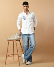 Feather Printed White ClubWear Shirt By Offmint