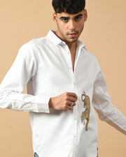 Leopard Printed White ClubWear Shirt By Offmint