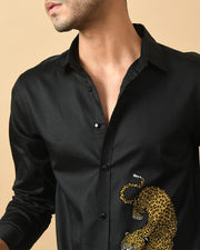Leopard Printed Black ClubWear Shirt By Offmint