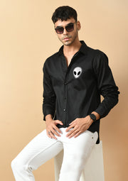 Alien Printed Black  ClubWear Shirt By Offmint