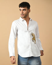 Leopard Printed White ClubWear Shirt By Offmint