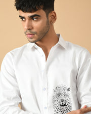 Leopard Printed White ClubWear Shirt  By Offmint