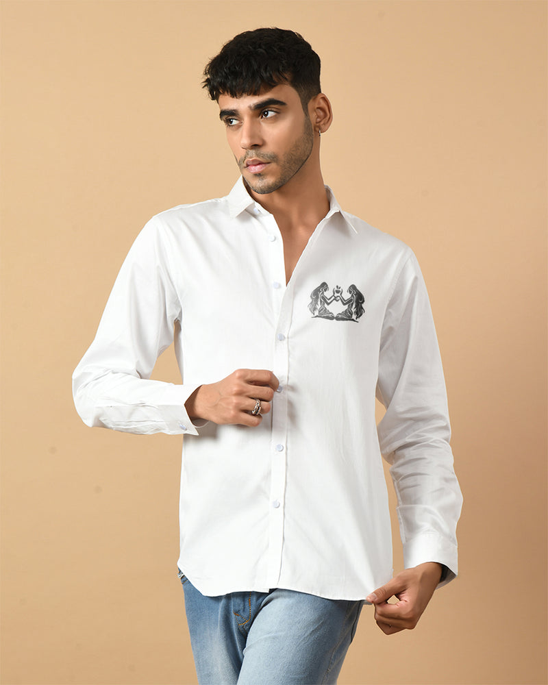 Gemini Zodiac Sign White ClubWear Shirt By Offmint