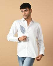 Feather Printed White ClubWear Shirt By Offmint