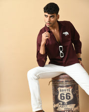 Bear Printed Maroon ClubWear Shirt By Offmint