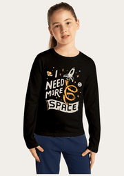 I Need More Space Printed Black Full Sleeves Kids T-shirt By Offmint