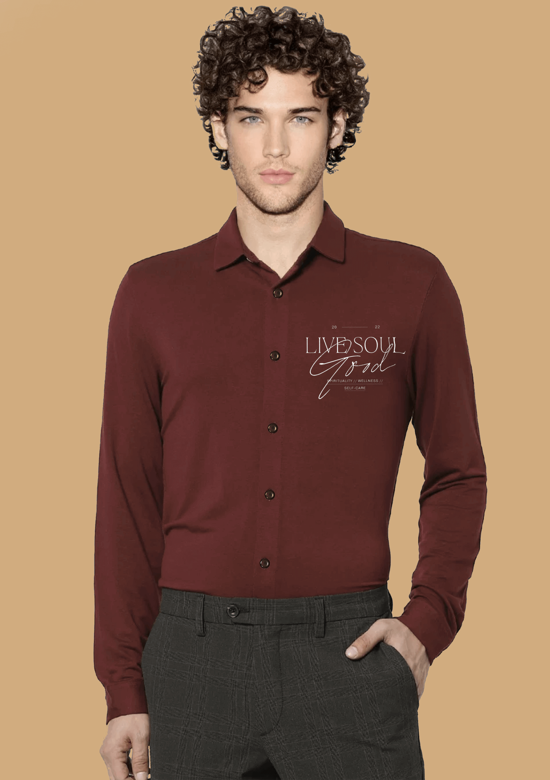 Live Soul Good Printed Maroon ClubWear Shirt By Offmint