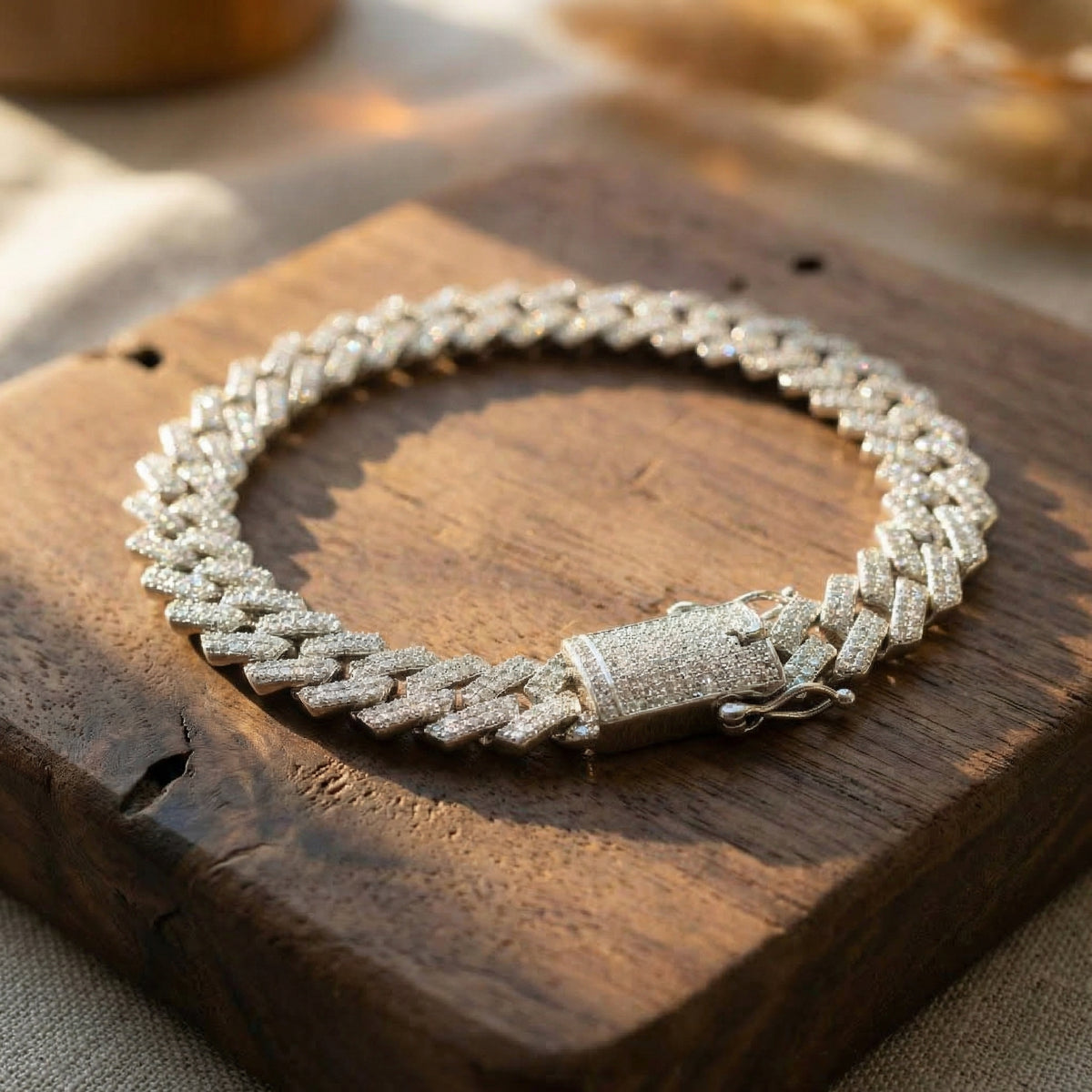 Men American Diamond Silver Pleated Bracelet By Offmint