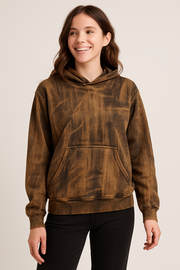 Brown acid wash unisex hoodies