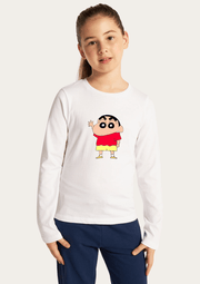 Shinchan Printed White Full Sleeves Kids T-shirt BY Offmint
