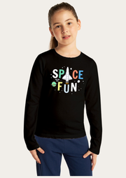 Space Fun Printed Black Full Sleeves Kids T-shirt By Offmint