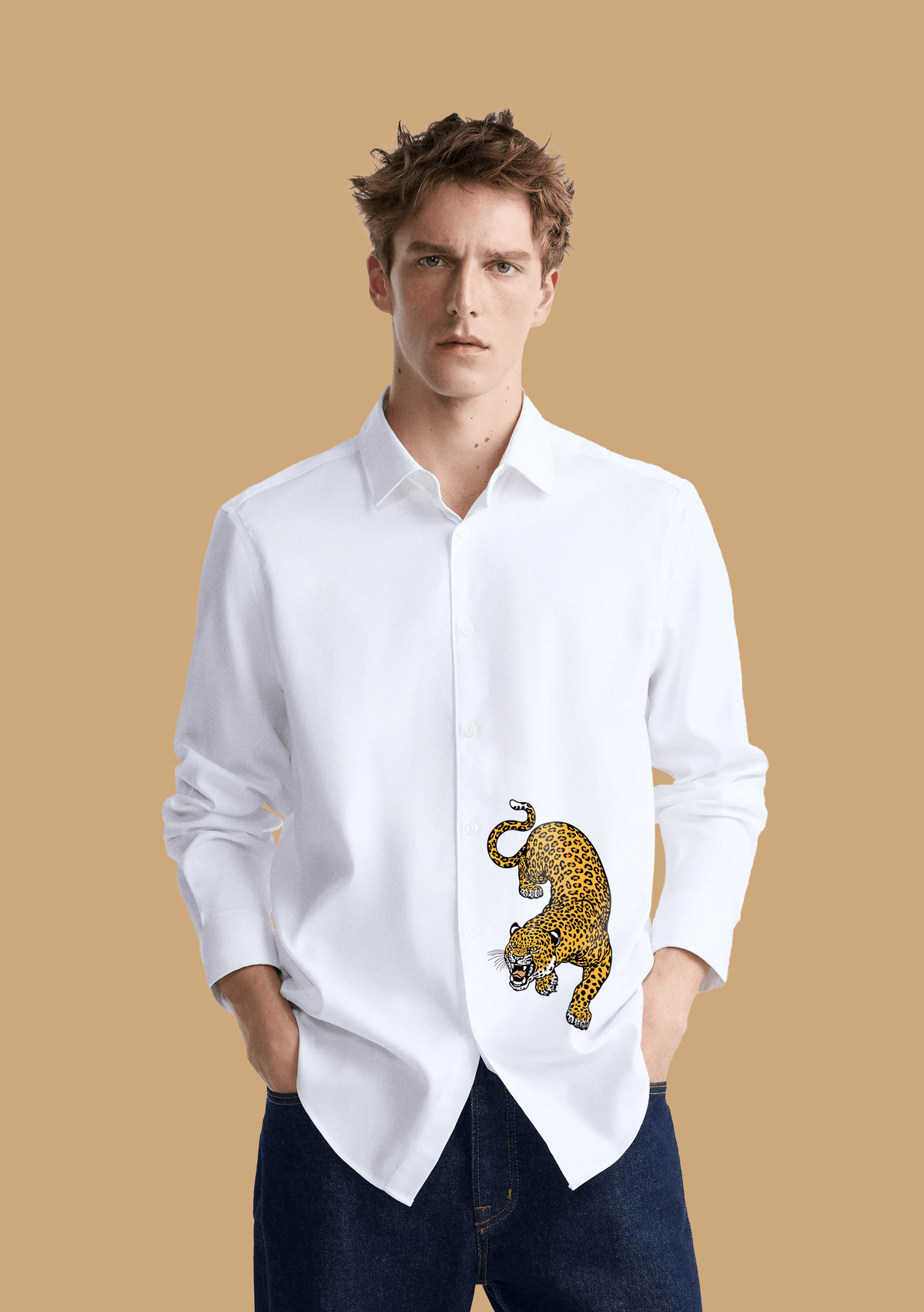 Leopard Printed White ClubWear Shirt By Offmint
