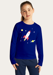 Welcome To Space Printed Royal Blue Full Sleeves KIds T-shirt By Offmint